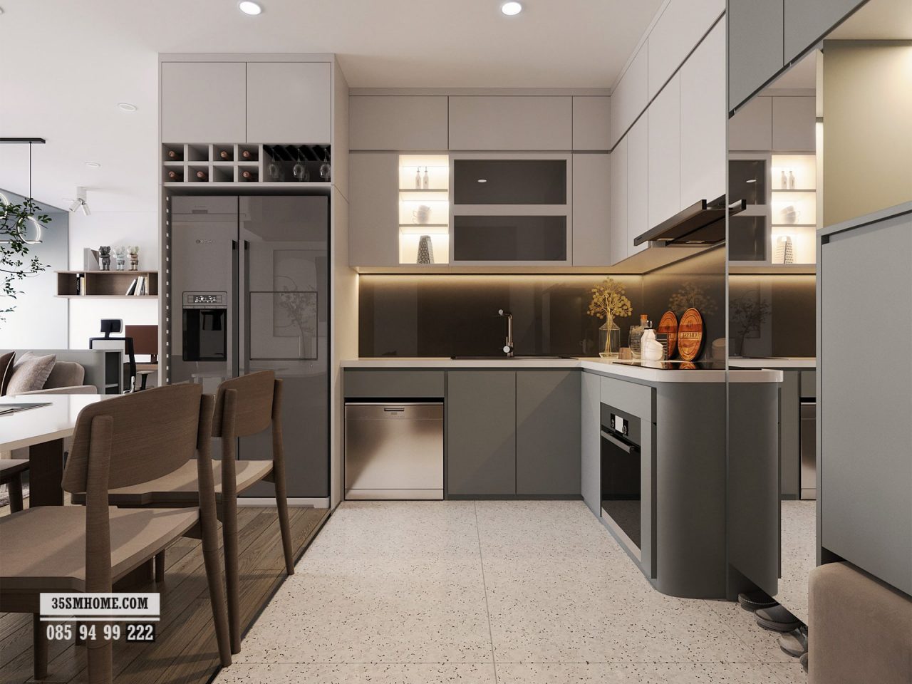 Mẫu tủ bếp hiện đại được thiết kế và thi công bởi nội thất 35SMHome NB