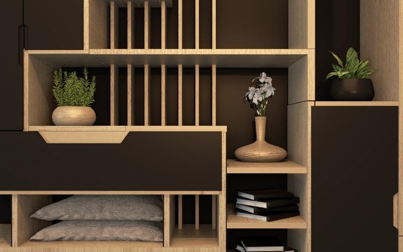 35 SMHome - Đơn vị thi công kệ tủ trang trí phòng khách