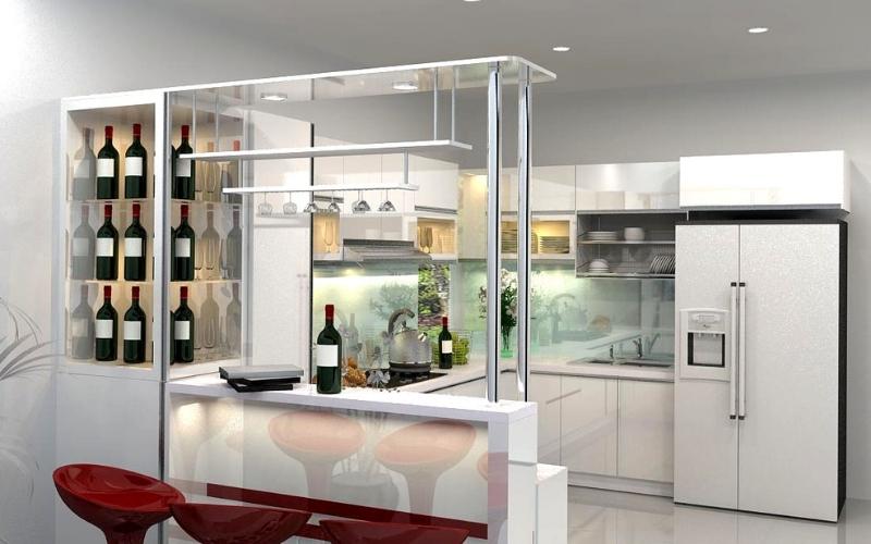 Tủ rượu quầy bar mini gỗ tự nhiên với mặt đá cẩm thạch