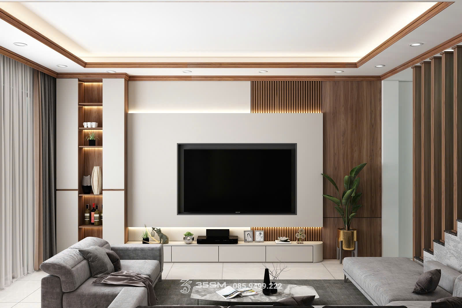 Vách TV phòng khách hiện đại tại Nb