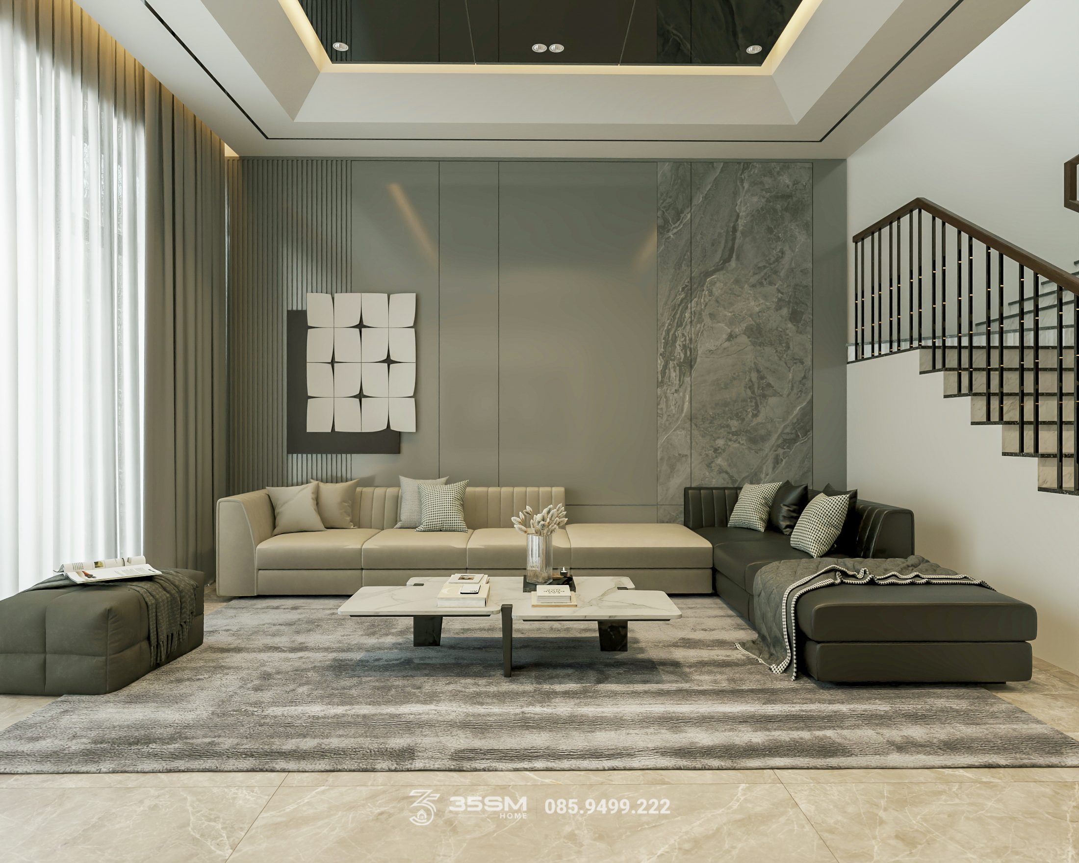Vách sau sofa đẹp nhà lô phố hiện đại