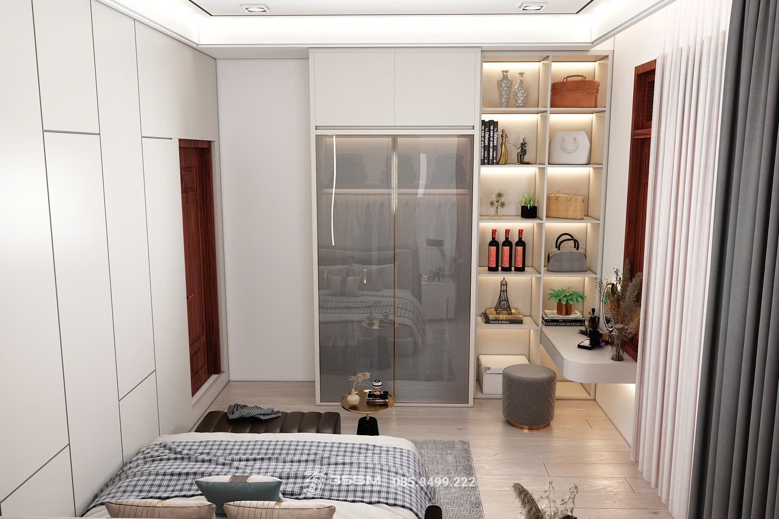 tủ quần áo cánh kính và tủ trang trí