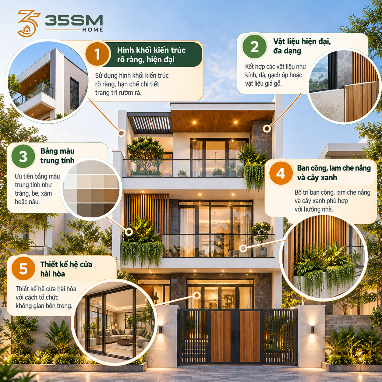 một số đặc điểm thường gặp trong thiết kế mặt tiền nhà 3 tầng