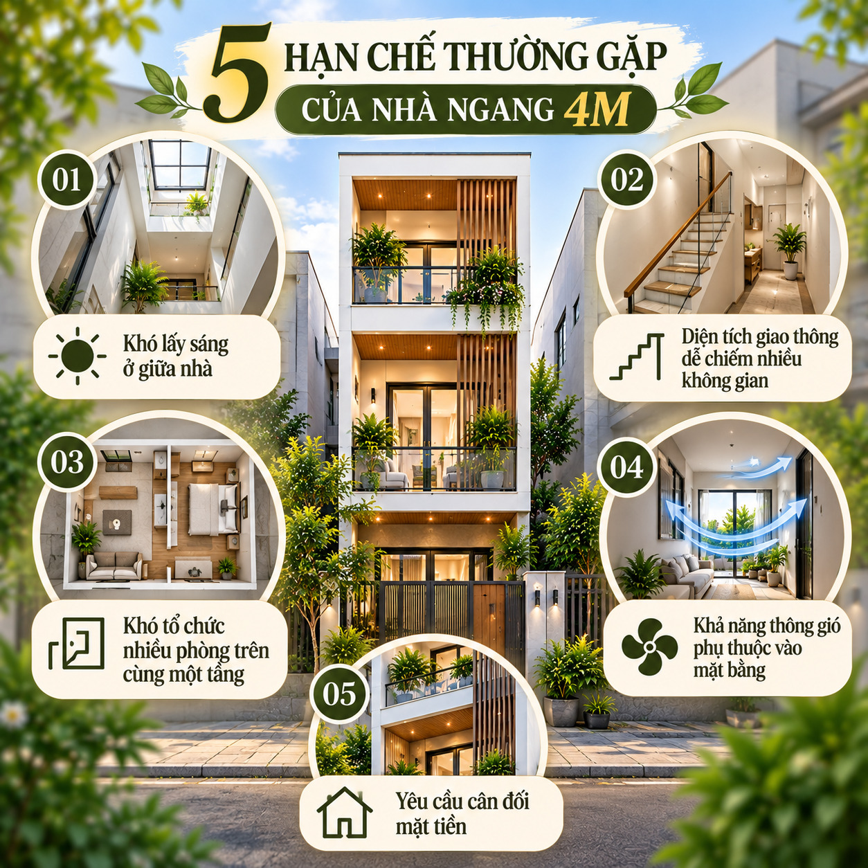 Một số hạn chế thường gặp khi thiết kế nhà mặt tiền 4m