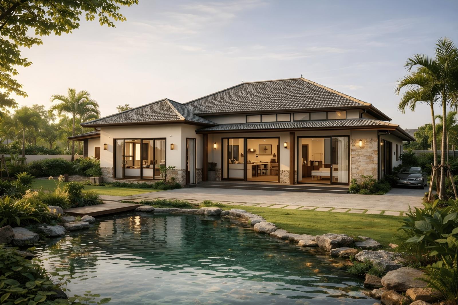 Biệt thự 2 tầng mái Nhật có sân vườn
