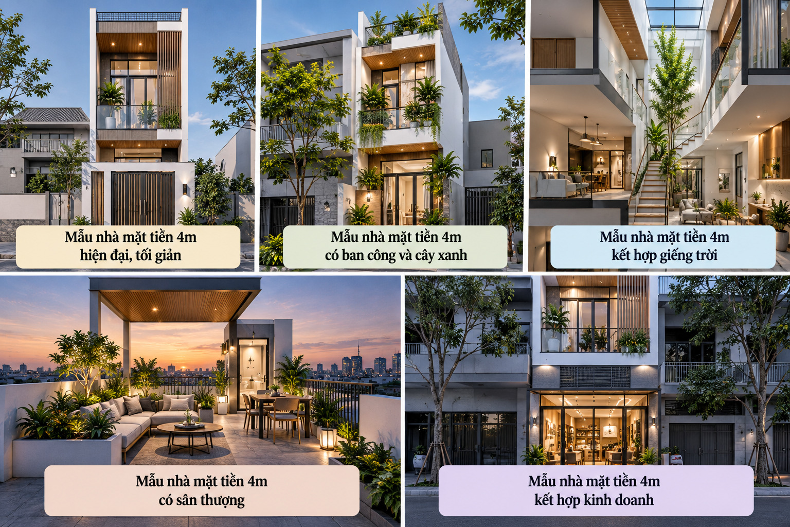 Phối cảnh nhà mặt tiền 4m 2 tầng và 3 tầng