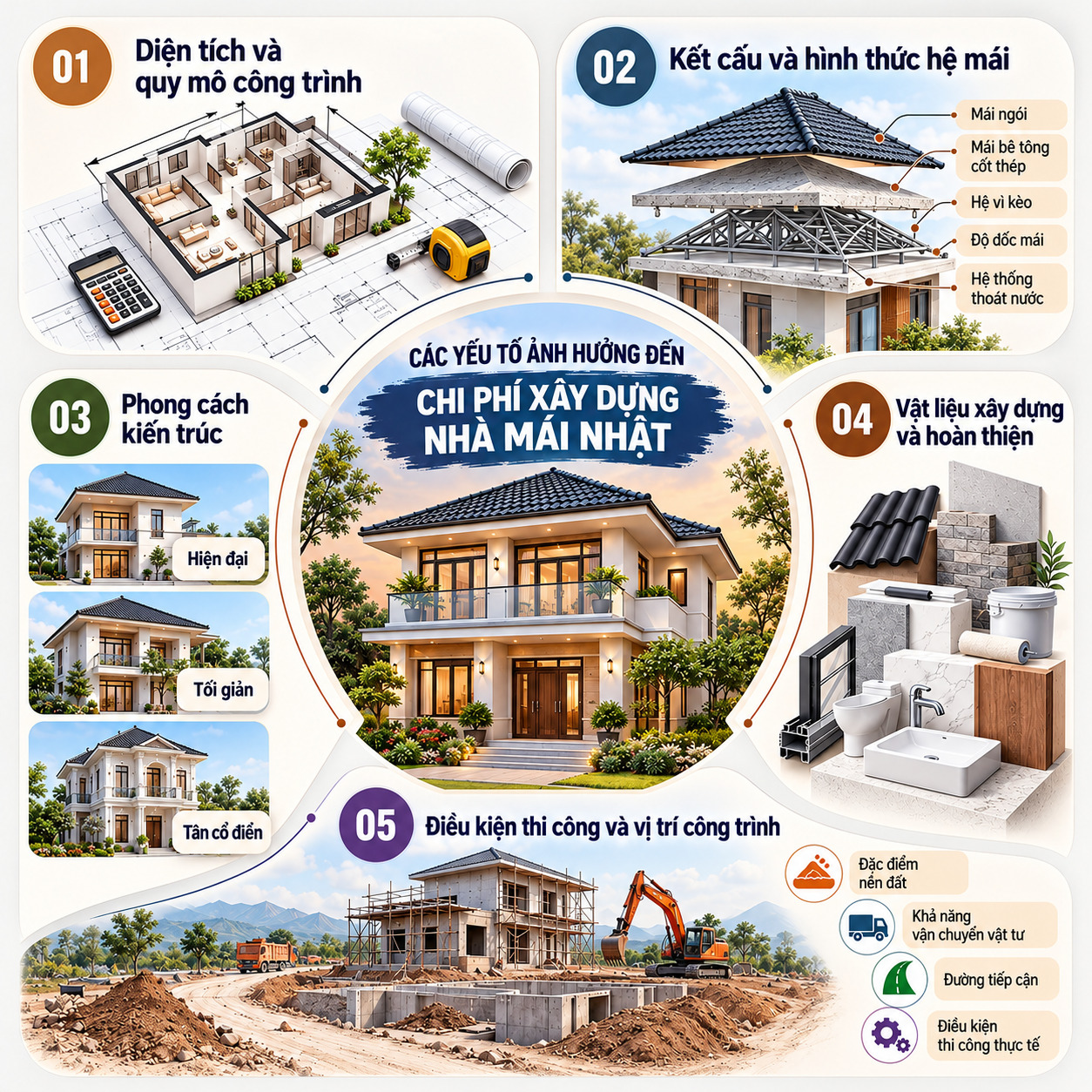 Infographic 5 yếu tố ảnh hưởng đến chi phí xây dựng