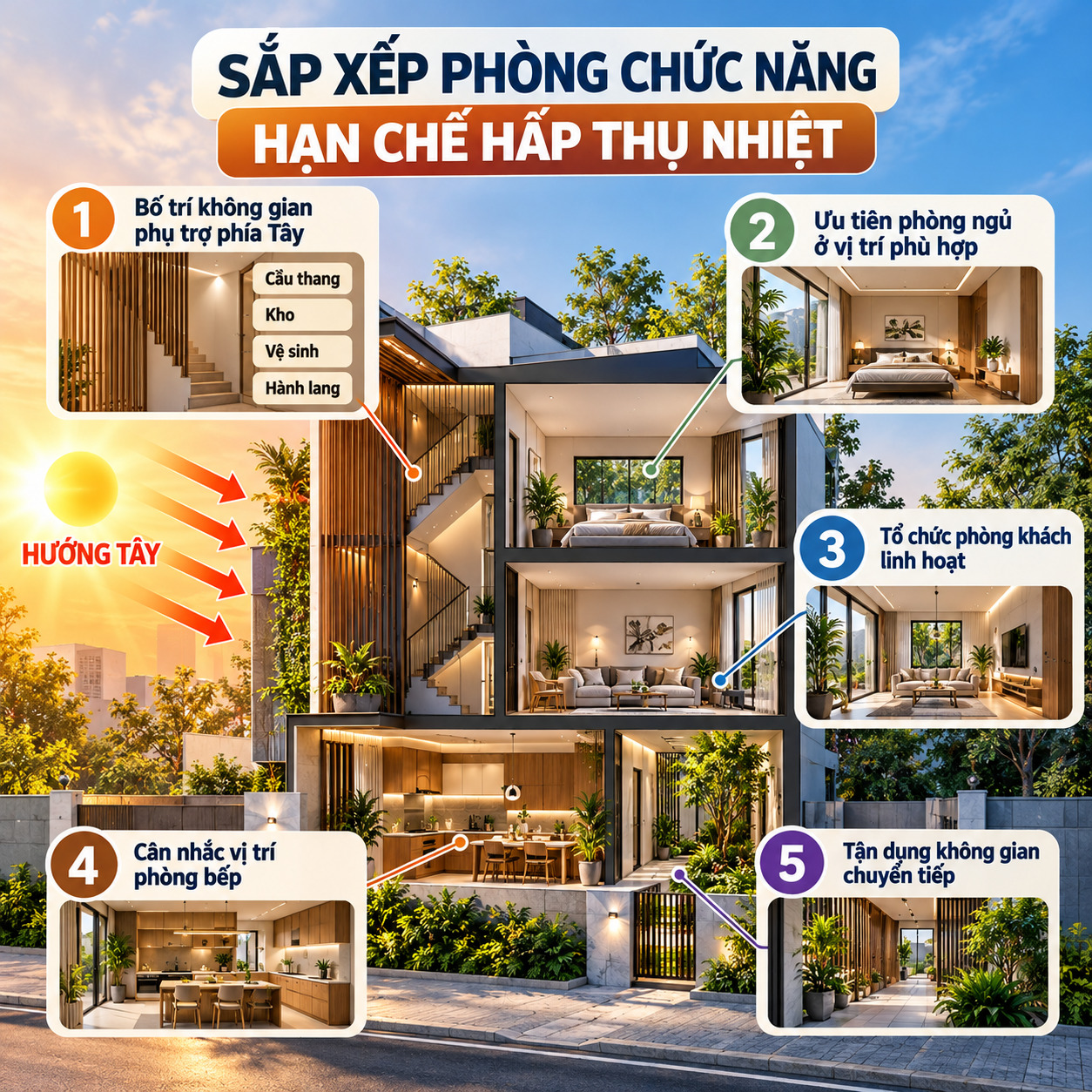 Sơ đồ bố trí công năng nhà hướng Tây hợp lý