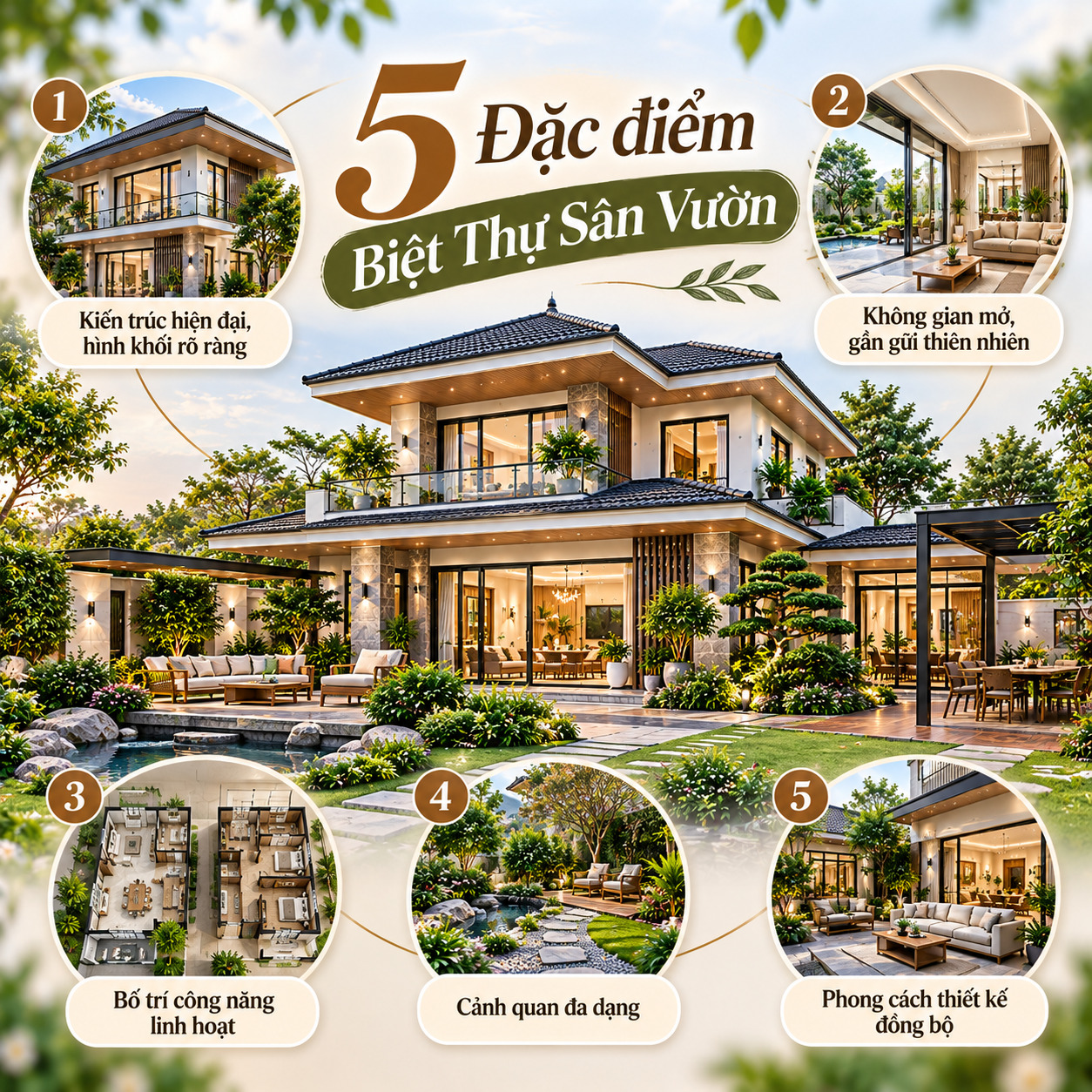 Infographic 5 đặc điểm biệt thự sân vườn