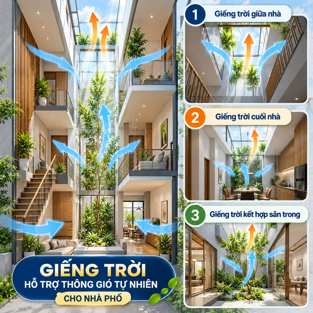Thiết kế giếng trời thông gió tự nhiên cho nhà phố