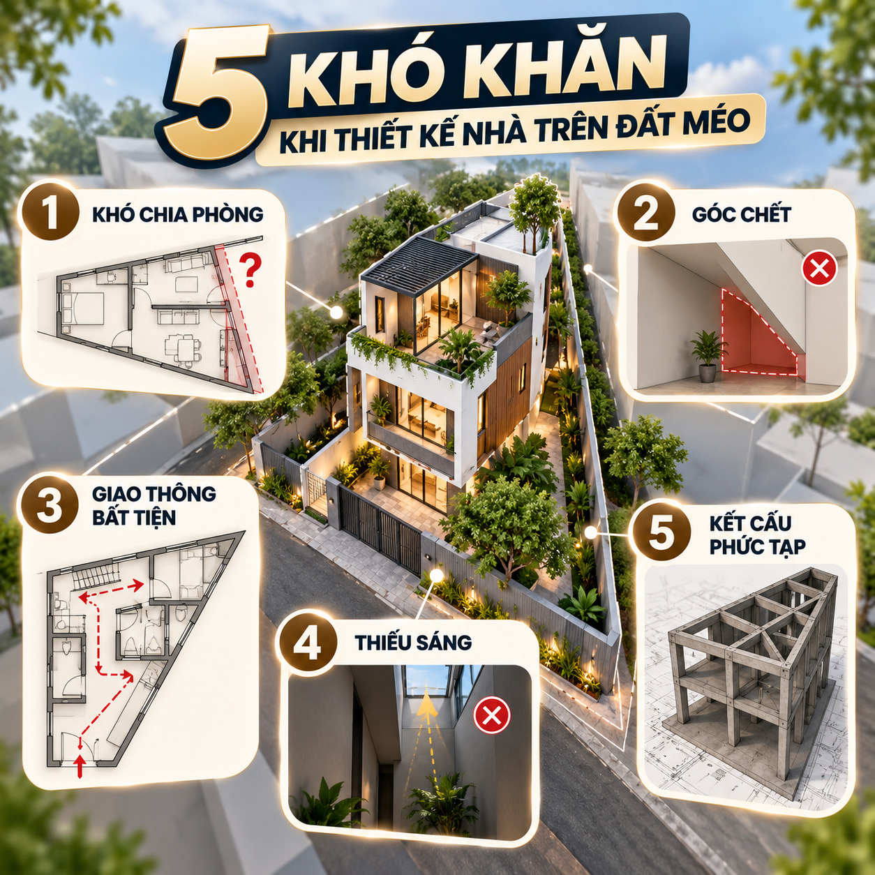 những khó khăn khi thiết kế và xây dựng nhà trên đất méo