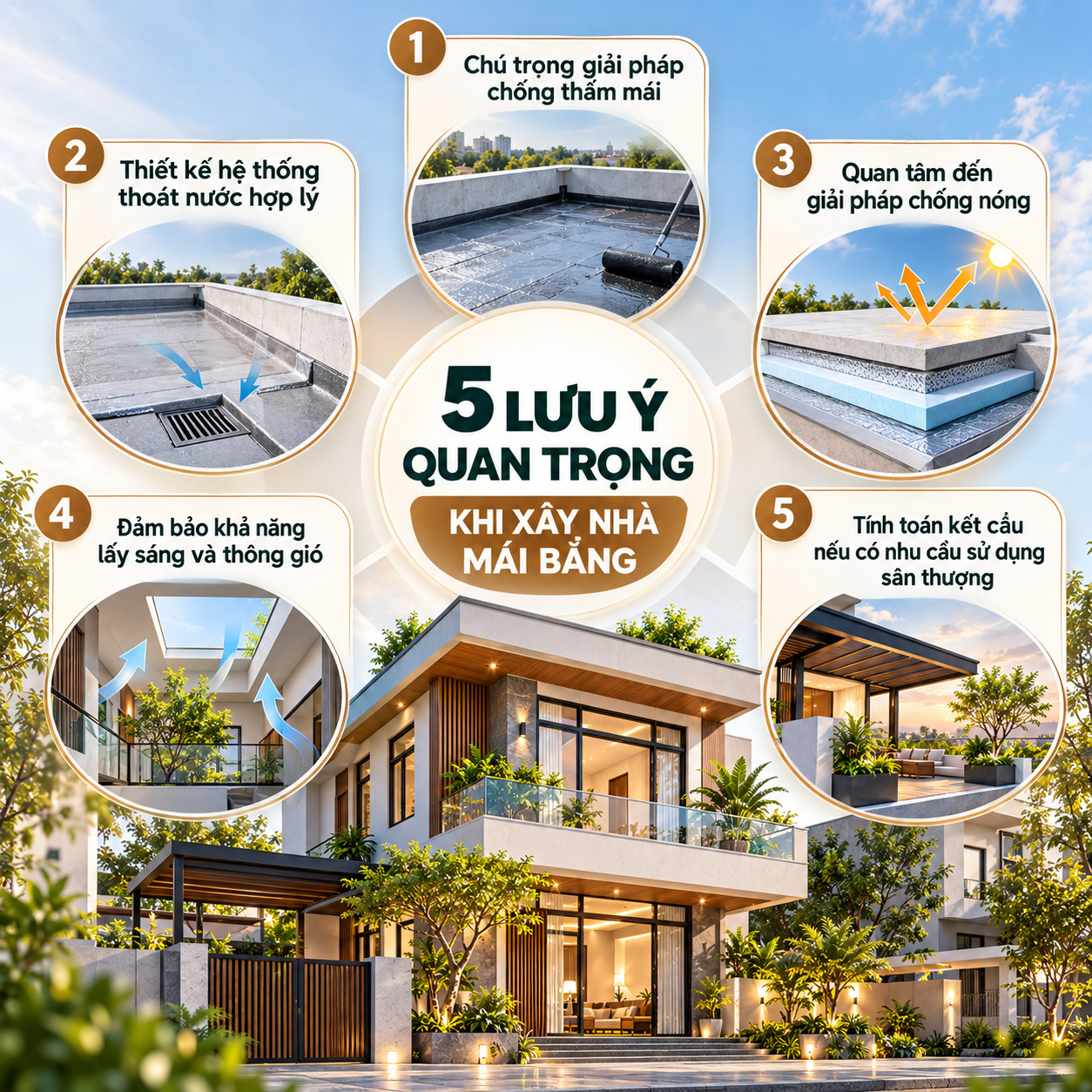 Infographic 5 lưu ý quan trọng khi xây nhà mái bằng