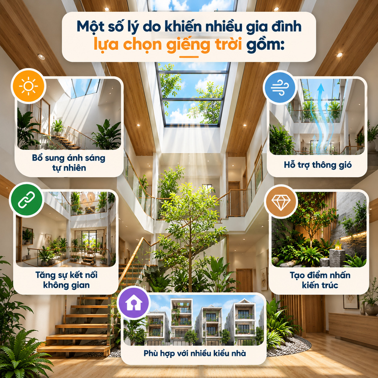 Giếng trời trong nhà giúp lấy sáng và thông gió tự nhiên