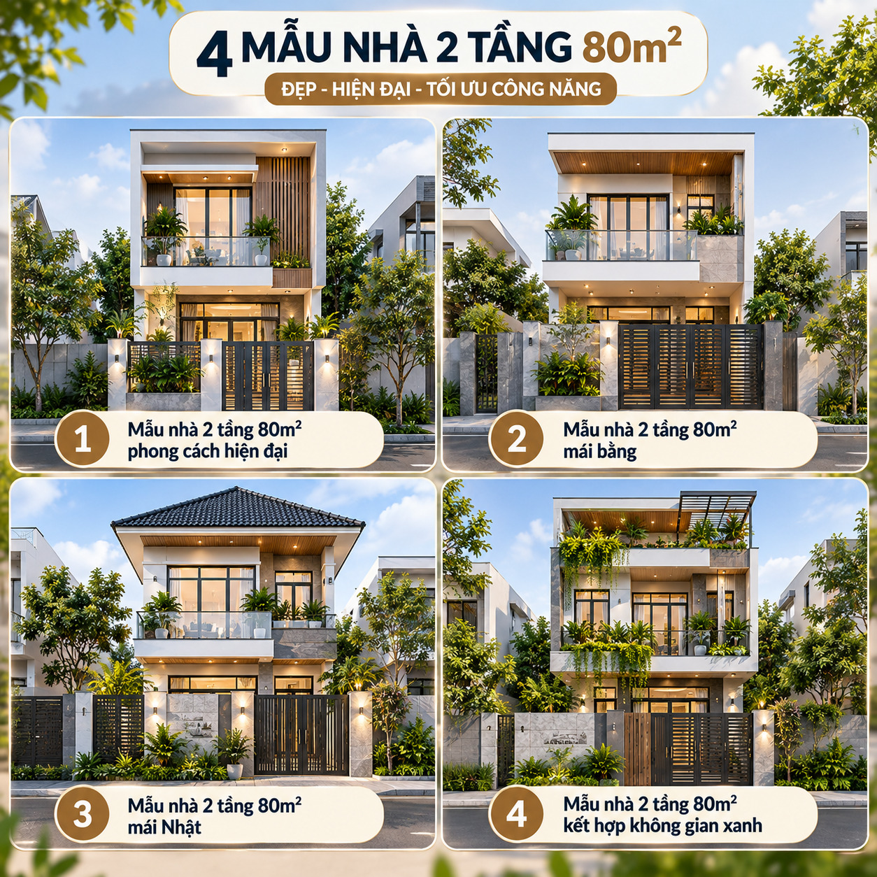 các mẫu nhà 2 tầng 80m2 