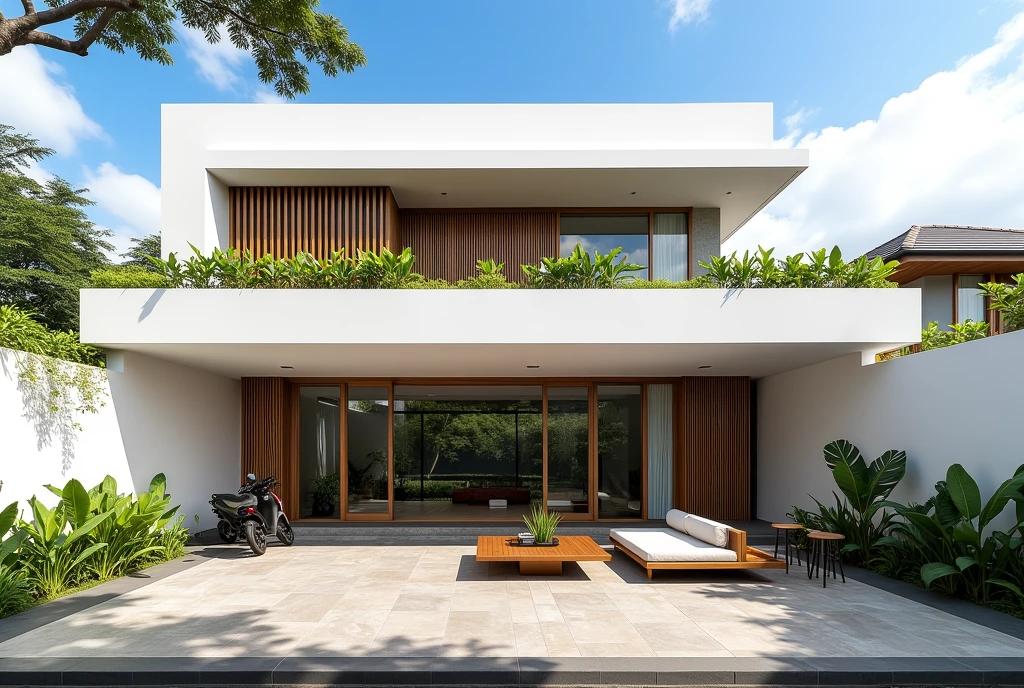 mẫu nhà mái bằng 2 tầng chữ L