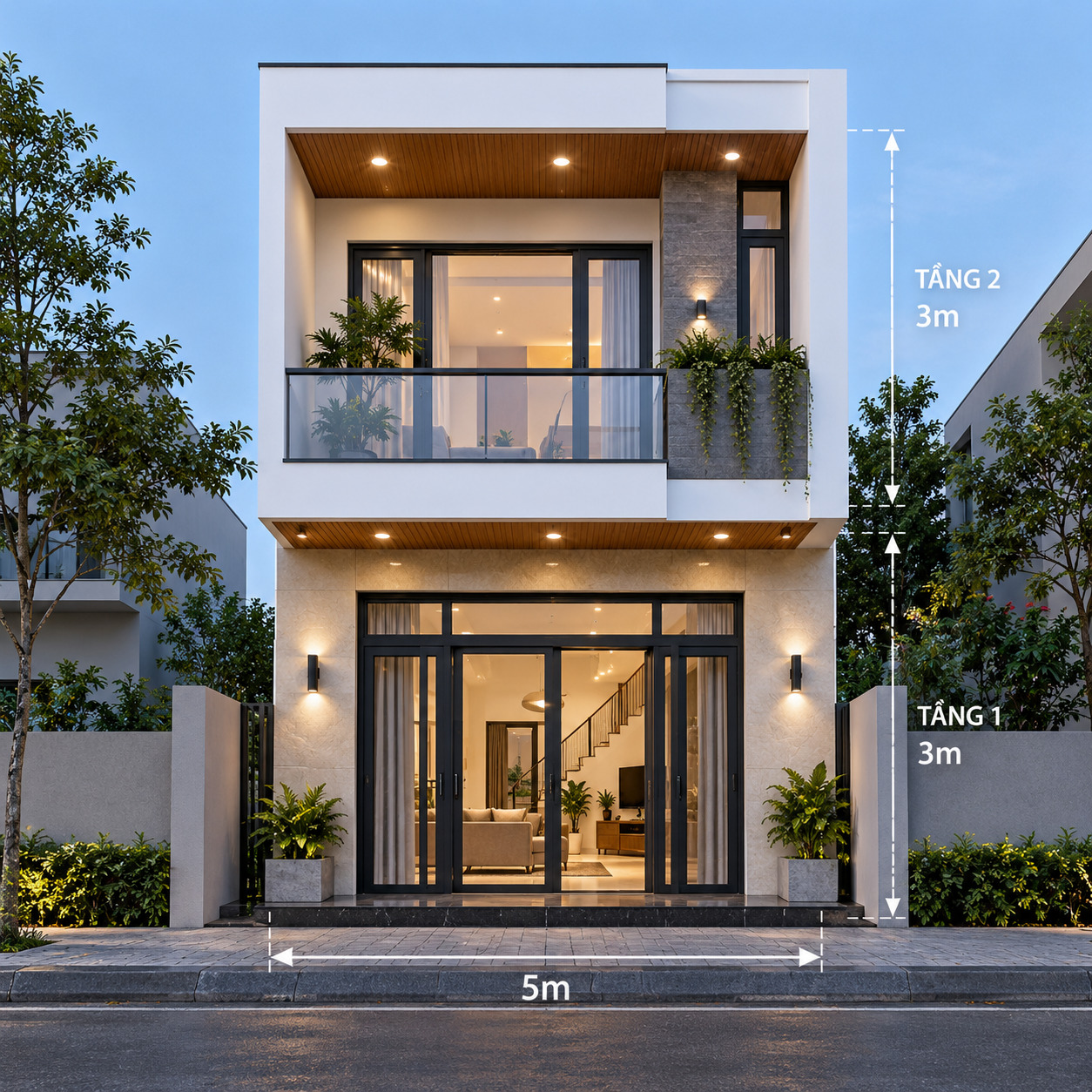 mẫu nhà mái bằng mặt tiền 5m