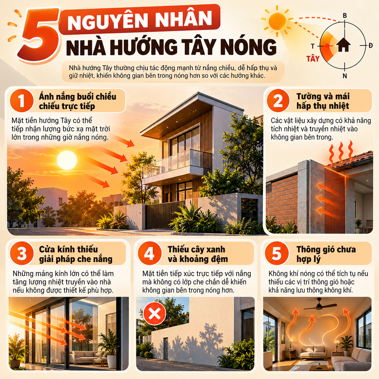 Nguyên nhân nhà hướng Tây chịu nắng nóng