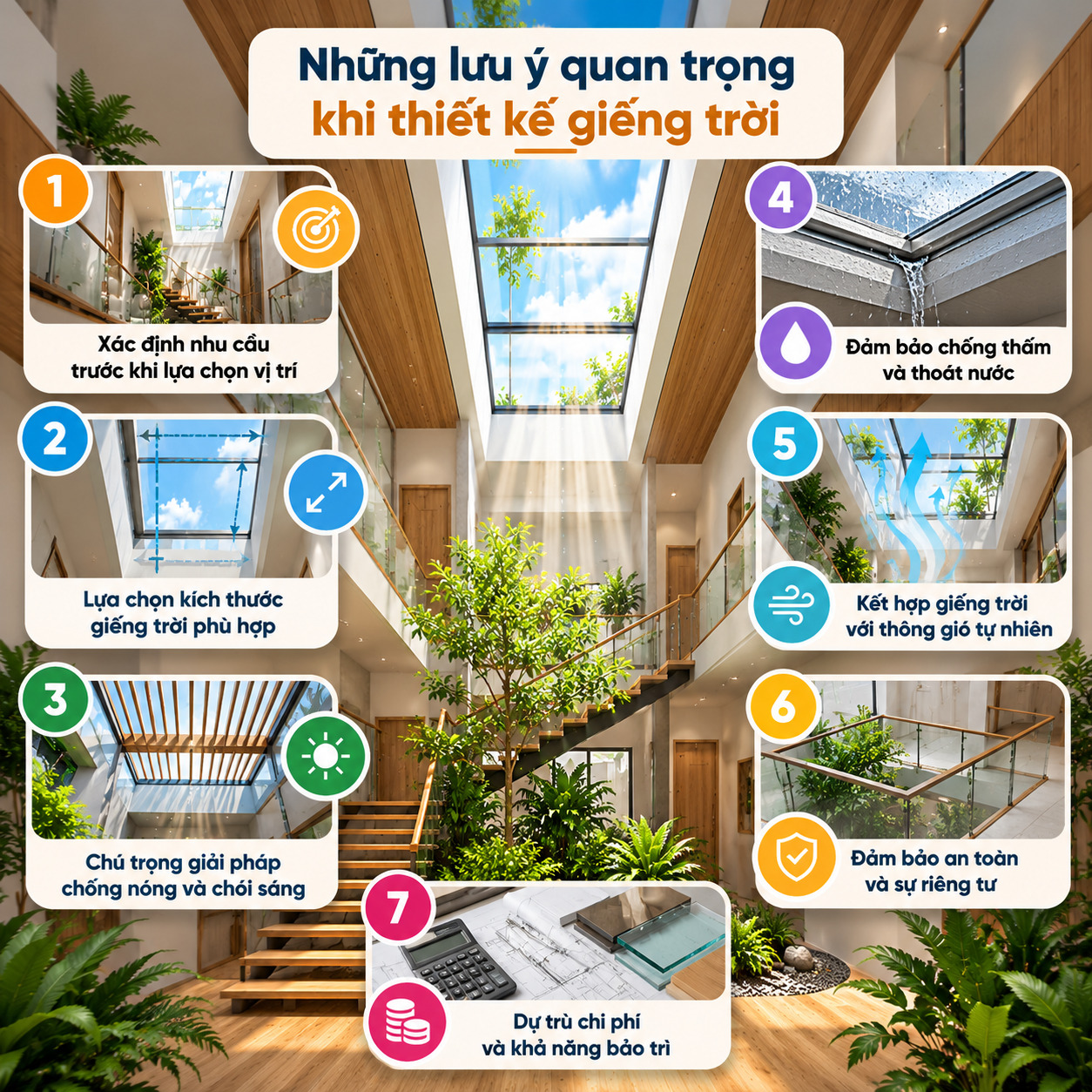 7 lưu ý quan trọng khi thiết kế giếng trời trong nhà