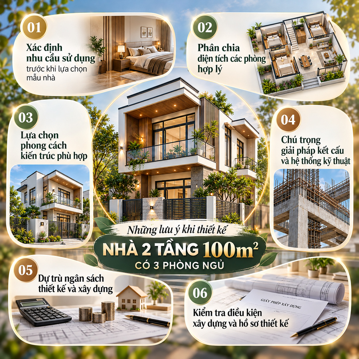 Những lưu ý khi thiết kế nhà 2 tầng 100m² có 3 phòng ngủ