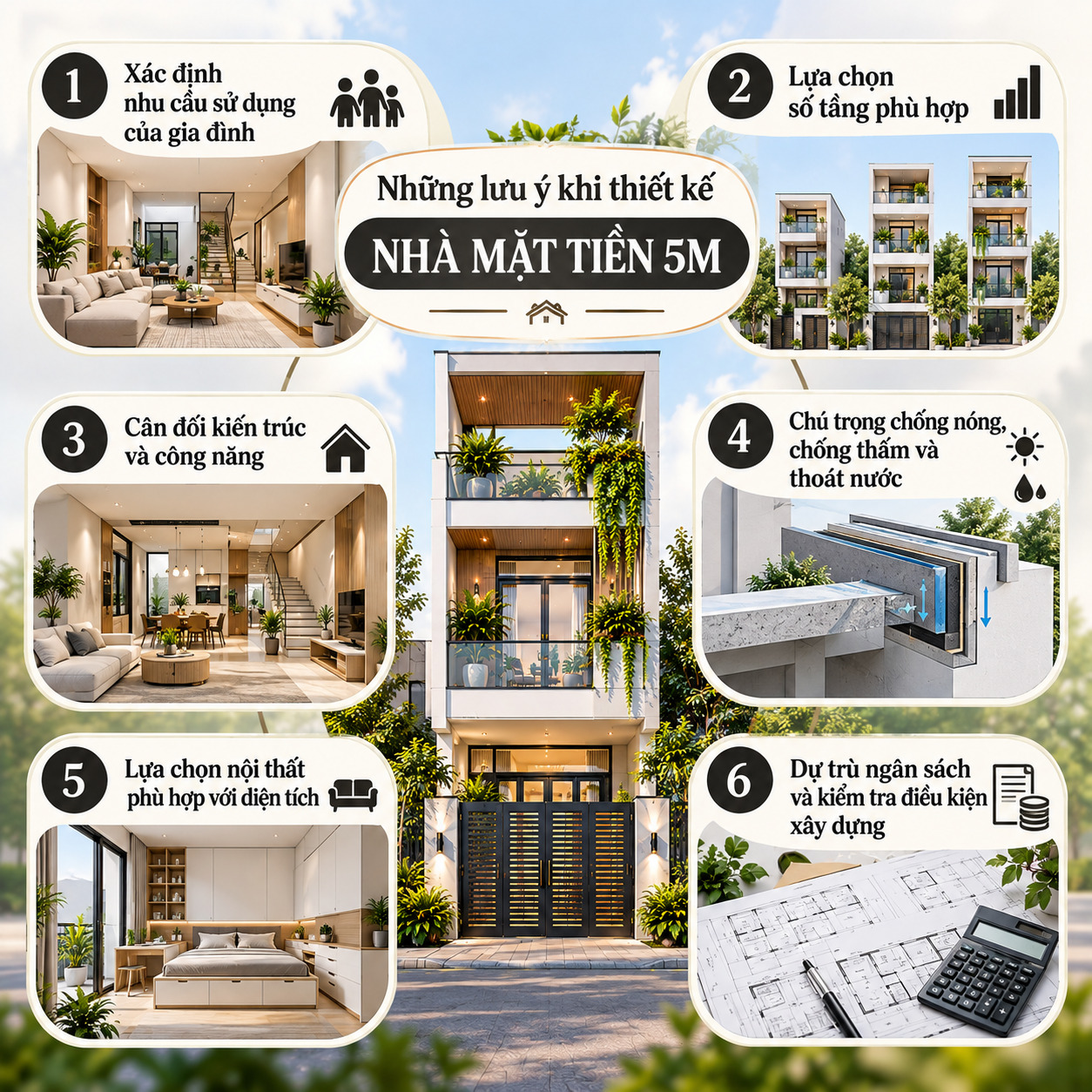 Những lưu ý khi thiết kế nhà mặt tiền 5m