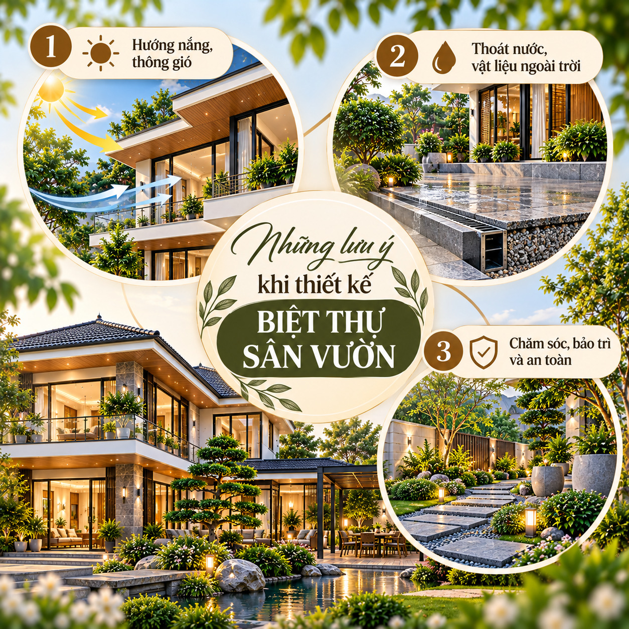 Lưu ý khi thiết kế biệt thự hiện đại 2 tầng có sân vườn