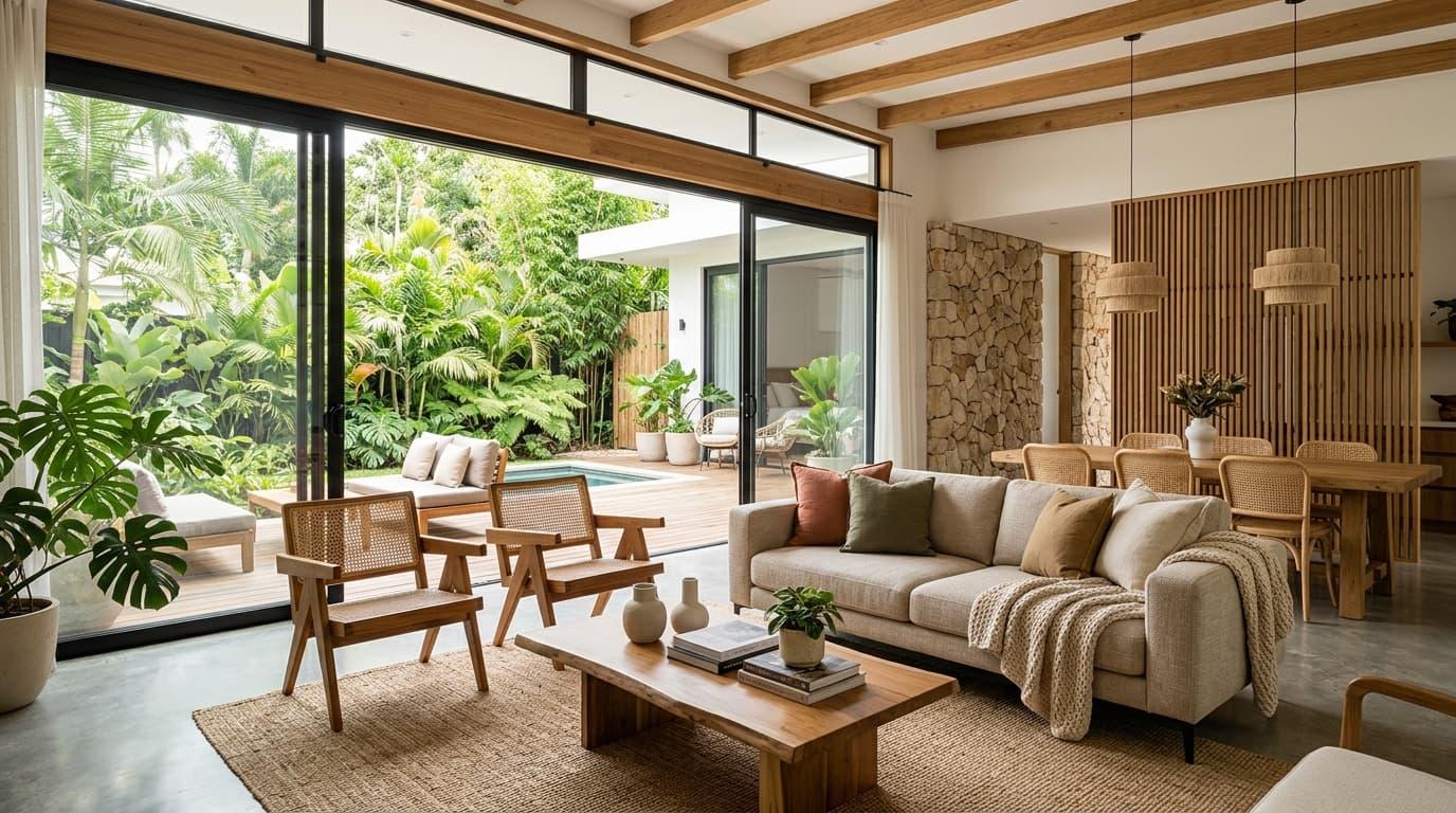 Phòng khách kết nối sân vườn
