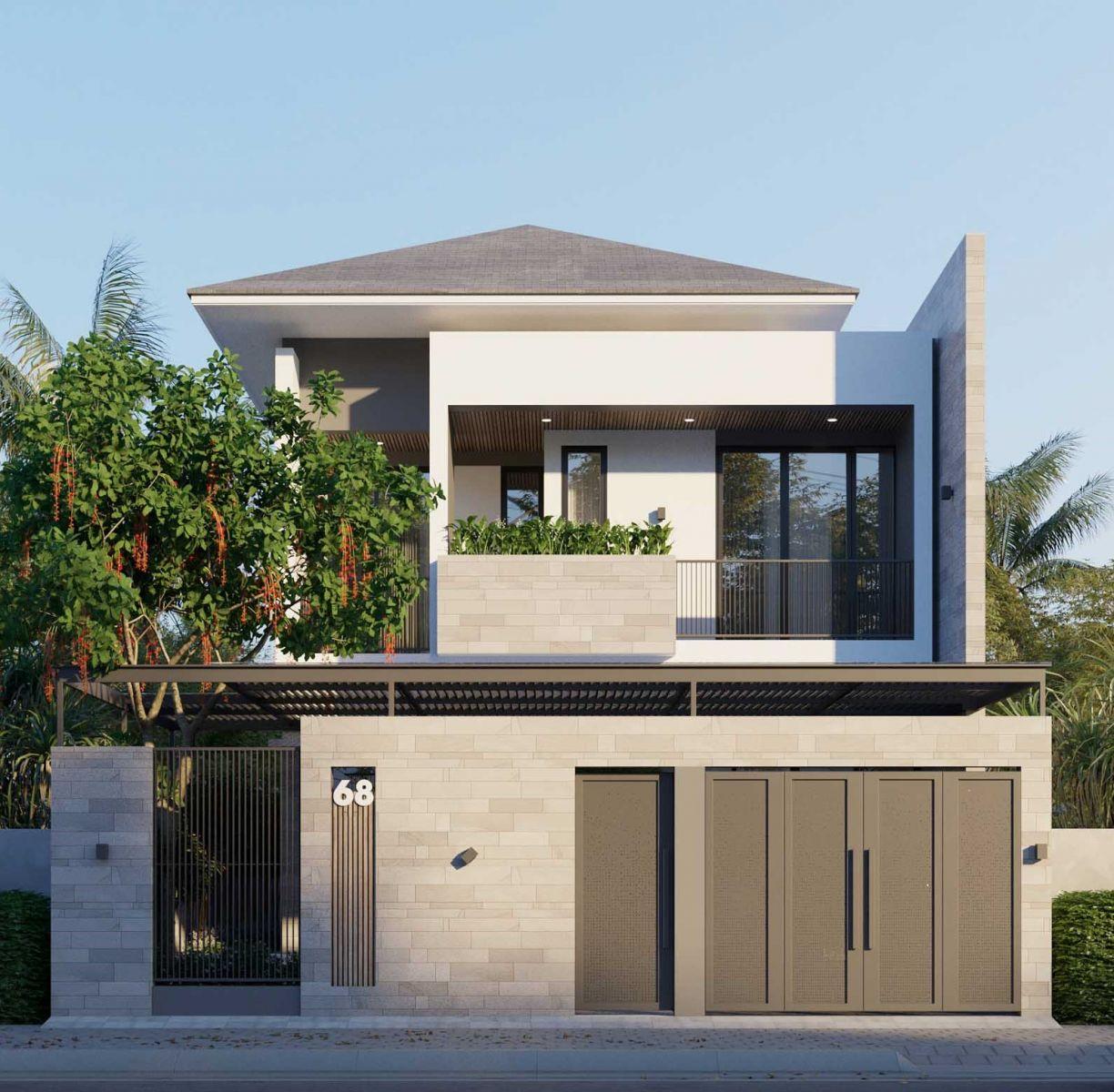 Thiết kế nhà 2 tầng 100m² có 3 phòng ngủ đẹp