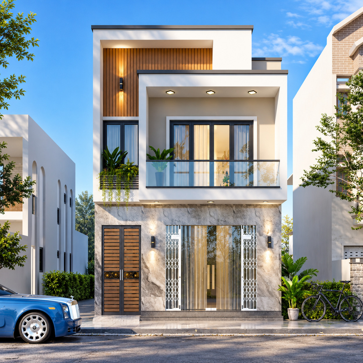 mẫu thiết kế nhà phố 2 tầng mặt tiền 5m dẹp