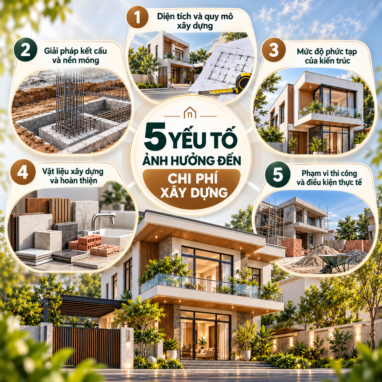 Infographic 5 yếu tố ảnh hưởng đến chi phí xây dựng