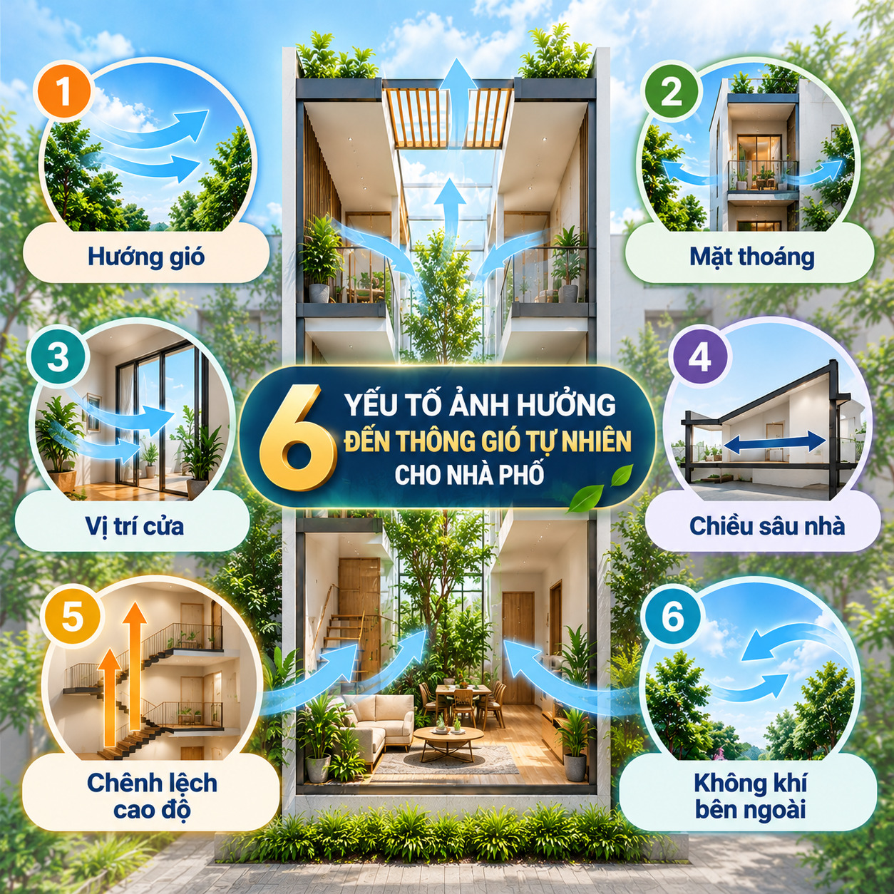 Những yếu tố cần tính toán khi thiết kế thông gió nhà phố